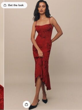 Reformation Red Aiko Dress with Asymmetric Hem